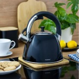Fierbător tradițional cu fluier fabricat din inox, ceainic 3 litri, 14-24.5 cm, negru, Klausberg