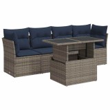 Cumpara ieftin Set canapea de gradina cu perne, 5 piese, poliratan/lemn acacia