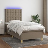Cumpara ieftin Pat cu arcuri, saltea și LED, gri taupe, 90x200 cm, textil