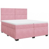 Cumpara ieftin Pat box spring cu saltea, roz, 200x200 cm, catifea