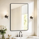 Oglinda de perete SONGMICS 91x61 cm, rama aluminiu, negru