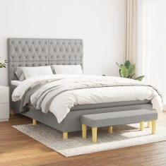 vidaXL Pat box spring cu saltea, gri deschis, 140x190 cm, textil 3137389
