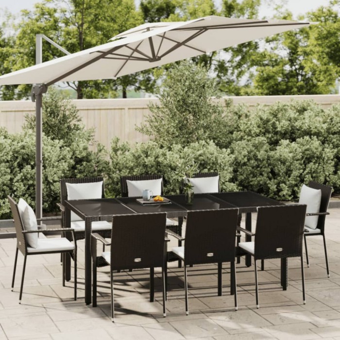 vidaXL Set mobilier de grădină cu perne, 9 piese, negru, poliratan 3184980