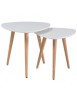 Set 2 Măsuțe Cafea Scandinave SL Nolan A, MDF Alb/Stejar, Cadru Lemn Fag, Living Modern