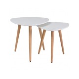 Set 2 mese cafea SL Nolan A, blat MDF, cadru lemn, scandinav, alb/stejar