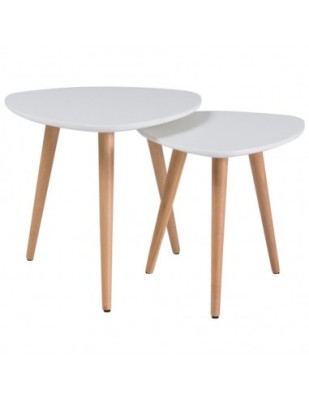Set 2 mese cafea SL Nolan A, blat MDF, cadru lemn, scandinav, alb/stejar foto