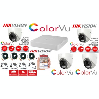 Sistem supraveghere profesional Hikvision Color Vu 4 camere 5MP IR20m, DVR 4 canale, full accesorii SafetyGuard Surveillance foto