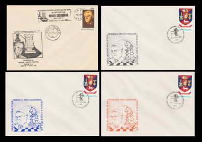 1978-1983 Set 4 plicuri Turneul de Sah Mihail Sadoveanu, stampile speciale Iasi foto