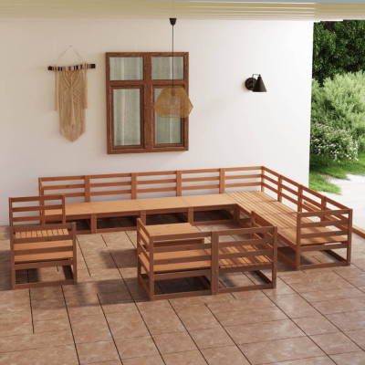vidaXL Set mobilier de grădină, 13 piese, maro miere, lemn masiv pin foto