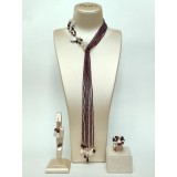 Cumpara ieftin Set Bijuterii Baroc Granat &amp; Perle Cultură, Argint 925 Placat Aur Roz, Colier, Inel, Cercei - Handmade Italia