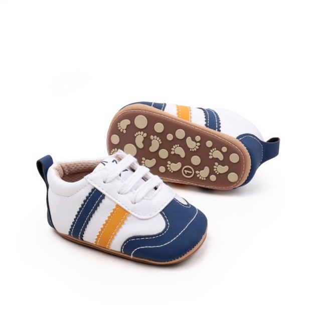 Adidasi pentru bebelusi, albi cu insertii bleumarine si porticalii (Marime