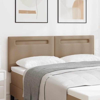 vidaXL Tăblie cap cu lumini cu bandă LED Manual Cappuccino 144 cm PVC 42007304 foto
