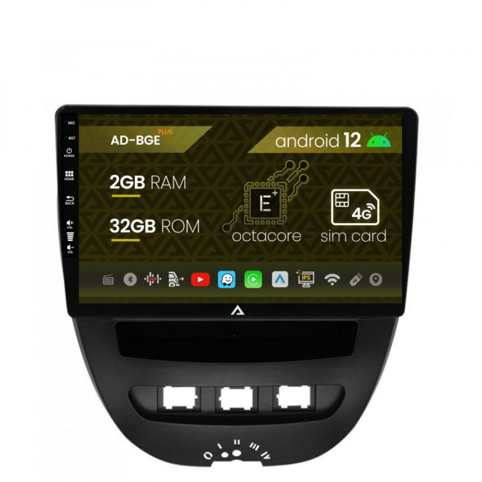 Navigatie Toyota AYGO Citroen C1 (2005-2014), Android 12, E-Octacore 2GB RAM + 32GB ROM, 10.1 Inch - AD-BGE9002+AD-BGRKIT099