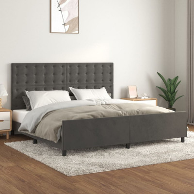 vidaXL Cadru de pat cu tăblie, gri &amp;icirc;nchis, 200x200 cm, catifea foto