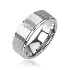 Inel argintiu din tungsten, model șlefuit, 8 mm - Marime inel: 70