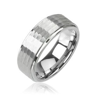 Inel argintiu din tungsten, model șlefuit, 8 mm - Marime inel: 70 foto