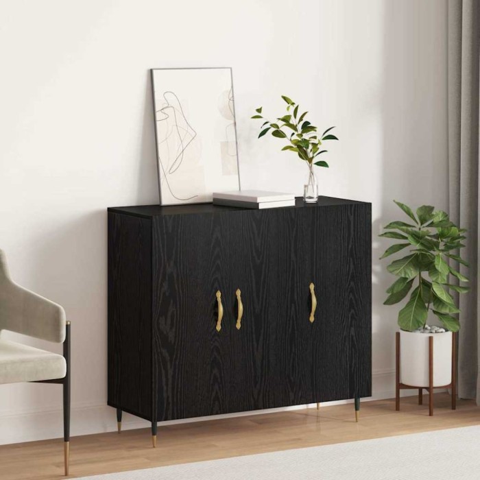 Bufet Negru 90 x 34 x 80 cm Lemn compozit