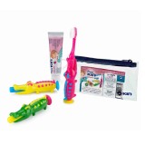 Cumpara ieftin Pachet de calatorie pentru copii cu pasta si periuta de dinti Crocodil, diverse culori, 1 set, Kin