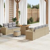 Set de canapea de grădină, 10 piese, cu perne, din rattan poliacrilic bej și acacia