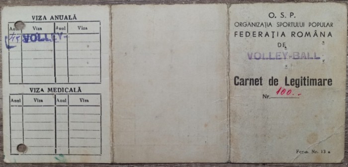 Carnet de legitimare Federatia Romana de Volley-Ball, Emil Costoiu, 1948