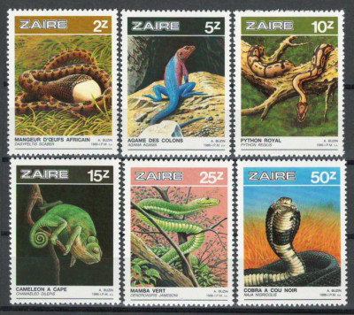 Zaire Zair 1987 Mi 939/44 MNH - Reptile foto