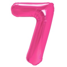 Balon din folie metalizata flippy, figurina cifra, tema aniversare 80 cm, ambalaj individual, pai inclus, umflare cu aer sau heliu, roz, cifra 7