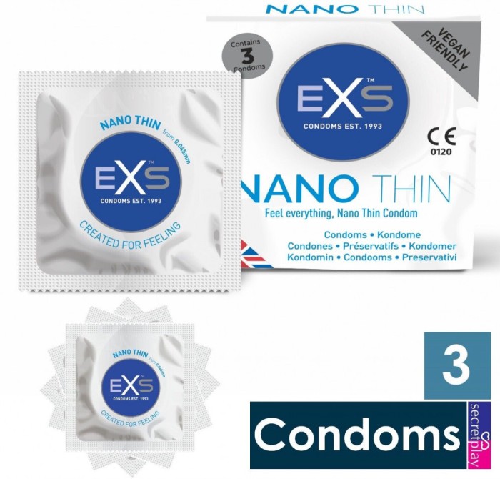 Prezervative EXS Nano Thin, 3 buc