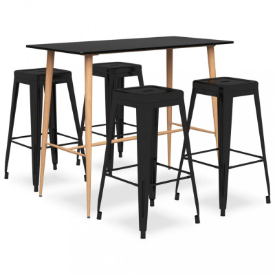 Set mobilier de bar, 5 piese, negru foto