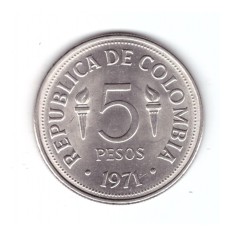 Moneda Columbia 5 Pesos 1971 Pan-American Games Cali, stare excelenta, cu luciu