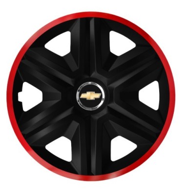 Set 4 Capace Roti pentru Chevrolet, model Fast Black Cu Rama Rosie, R15, CHEVROLET foto