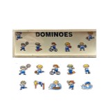Joc Domino educativ in cutie de lemn, dezvolta atentia si invatarea, model Sport, 28 piese