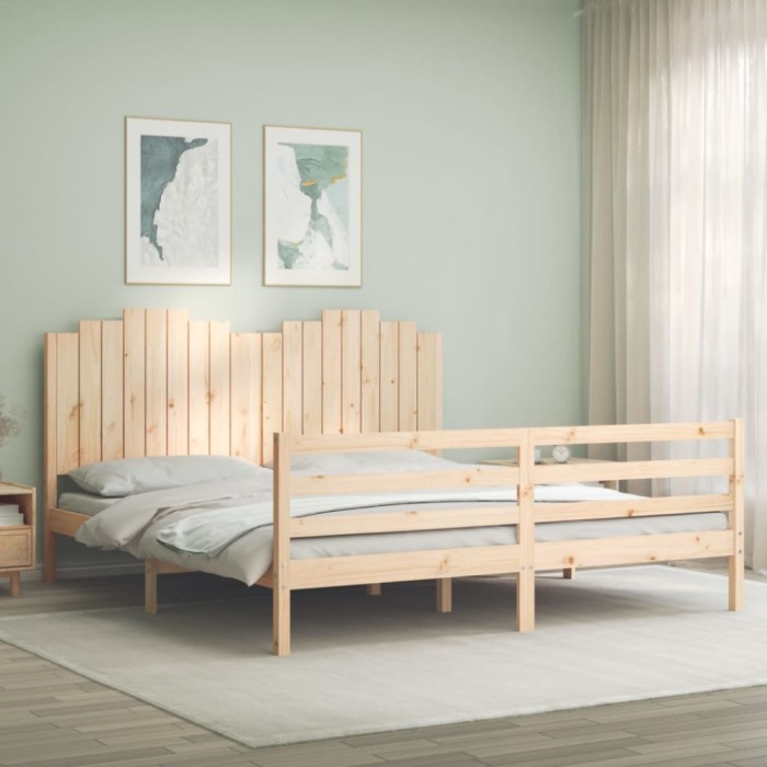 Cadru de pat cu tăblie Super King Size, lemn masiv