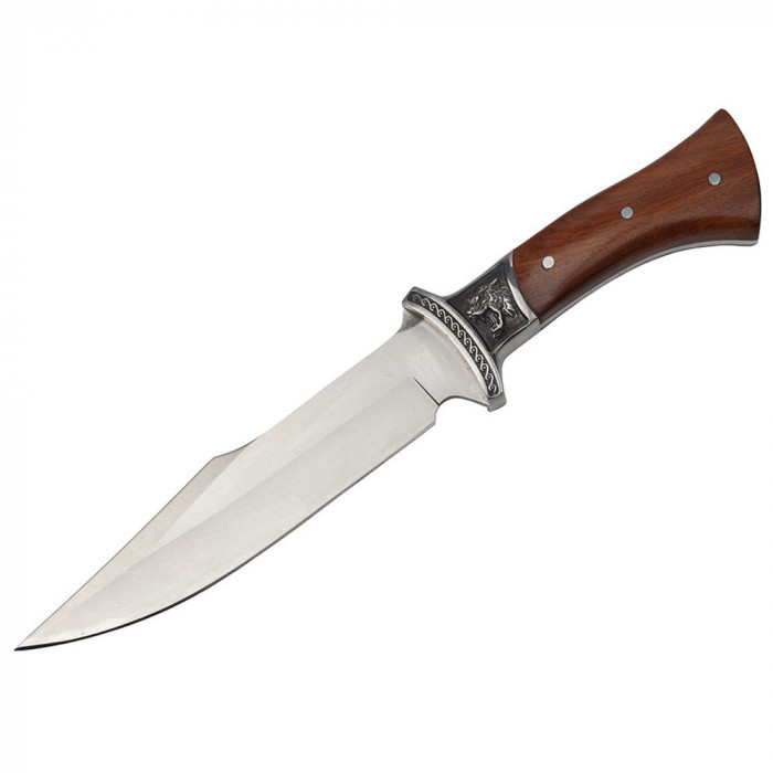 Cutit de vanatoare IdeallStore&reg;, Tiger Blade, 30.5 cm, otel inoxidabil, maro, teaca inclusa