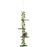 PawHut St&acirc;lp &Icirc;nalt pentru Pisici cu Tijă de Tensionare din Iută cu Frunze, 37x21x202-242 cm, Verde | Aosom Romania