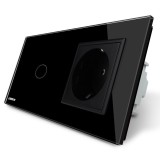 Livolo Intrerupator Touch cu Priza, Sticla Neagra, Montaj Incastrat, 16A, 2 Posturi