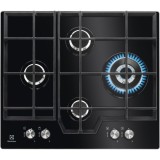 Plita incorporabila Electrolux KGG6456K, gaz, 4 zone de gatit, aprindere electrica, arzator Wok, dispozitiv de siguranta, gratare fonta, 60 cm, sticla