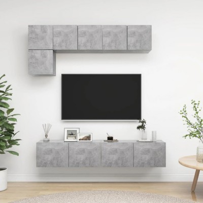 Gossi set de dulapuri tv, 5 piese, gri beton, lemn prelucrat foto