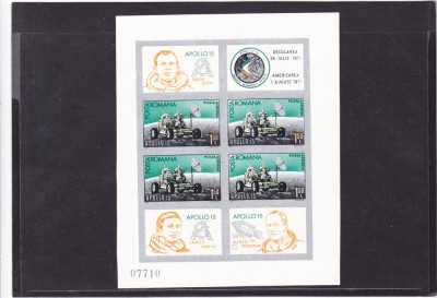 ROMANIA 1971 - APOLLO 15, COLITA NEDANTELATA, MNH - LP 772b foto