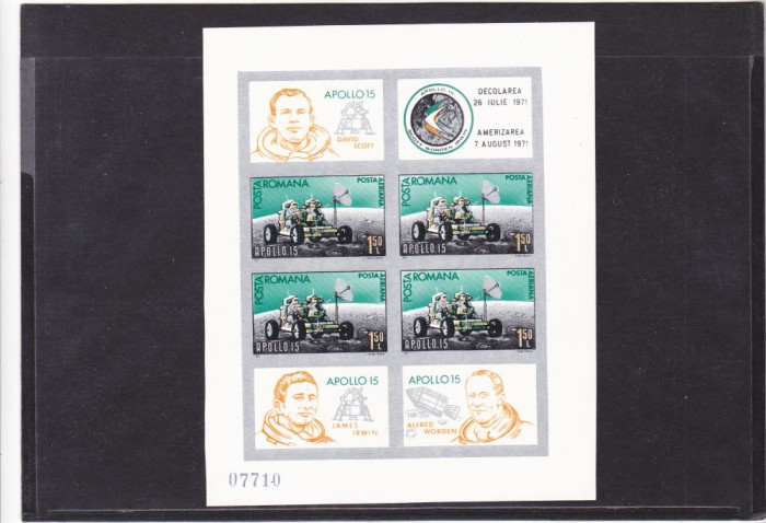 ROMANIA 1971 - APOLLO 15, COLITA NEDANTELATA, MNH - LP 772b