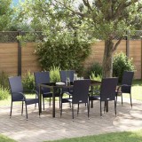 vidaXL Set de masă pentru grădină 7 pcs Negru Rattan poli