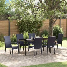 vidaXL Set de masă pentru grădină 7 pcs Negru Rattan poli 3379405