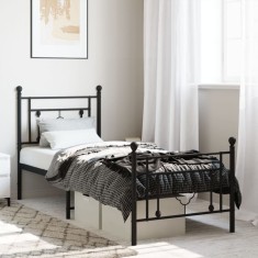 vidaXL Cadru pat metalic cu tăblii de cap/picioare, negru, 75x190 cm 374347