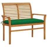Cumpara ieftin Banca de gradina, cu perna verde, 112 cm, lemn masiv de tec