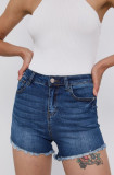 Cumpara ieftin Morgan Pantaloni scurți jeans femei, material neted, high waist