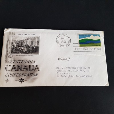 Centenar Confederația Canada 1867-1967 &amp;ndash; Plic Filatelic Prima Zi de Emisiune , Vintage foto