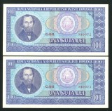 q713 RSR PERECHE CONSECUTIVA 100 LEI 1966 NECIRCULATA UNC