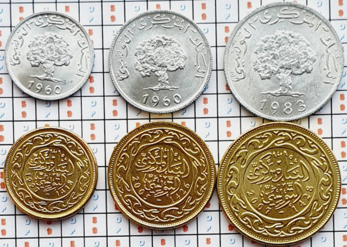Set 6 monede Tunisia 1, 2, 5, 10, 20, 50 millims 1969 - 2007 UNC - A028