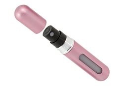 Sticluță de parfum pentru călătorie, re&icirc;ncărcabil, aluminiu, roz, 5 ml
