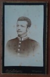 Fotografie tip CDV, militar cu mustata, perioada primului razboi mondial