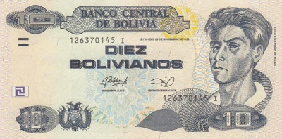 Bolivia 10 Bolivianos 1986 - (Seria I) - P-238A UNC !!! foto